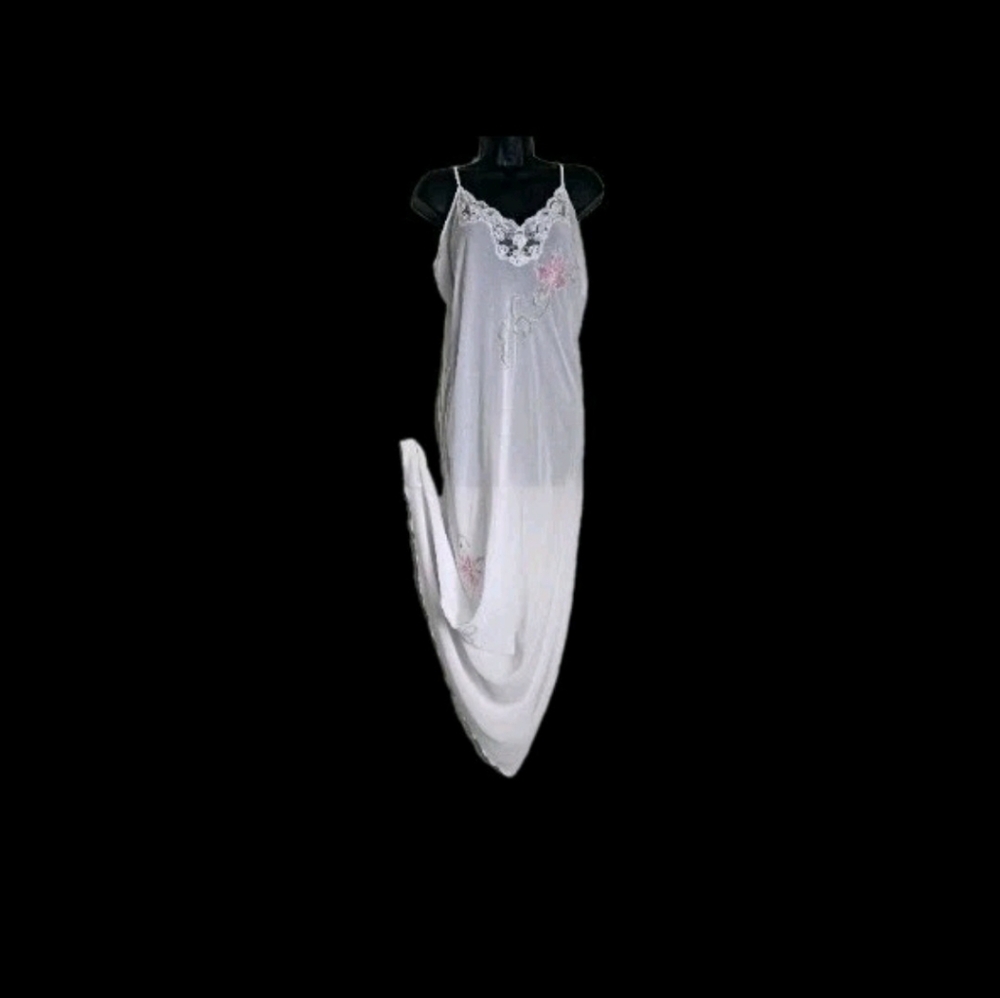 Vintage Y2K 90s Valerie Stevens Maxi Slip Dress White Beaded Floral Size Large